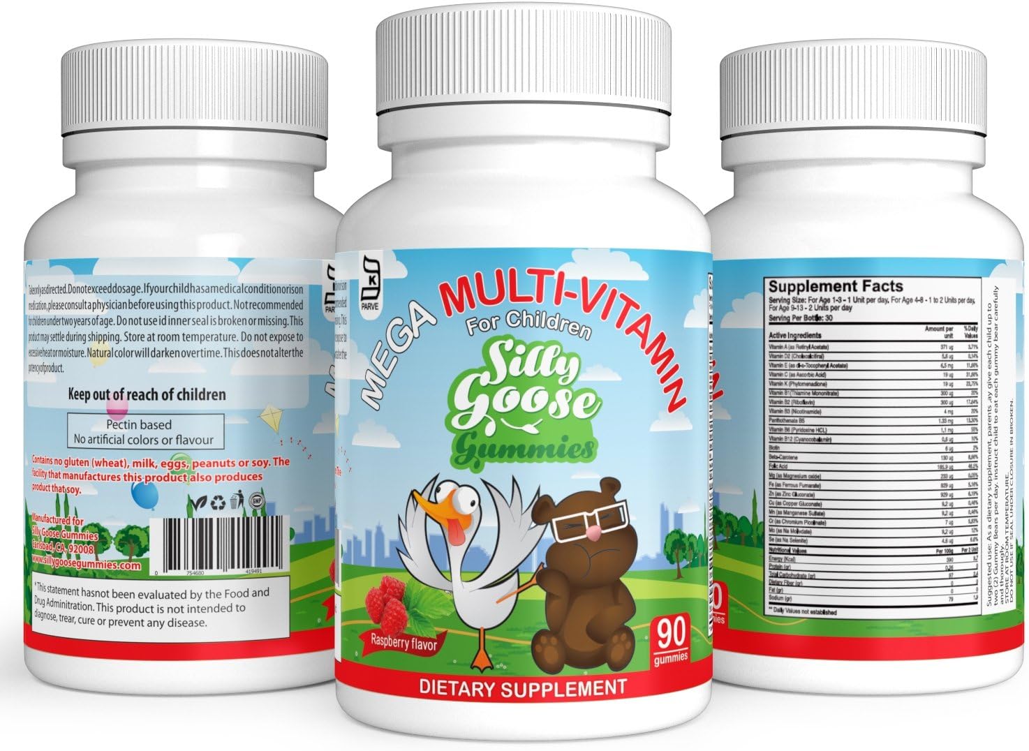 Silly Goose Gummies - Mega Multi-Vitamin for Children Raspberry Flavor (90)